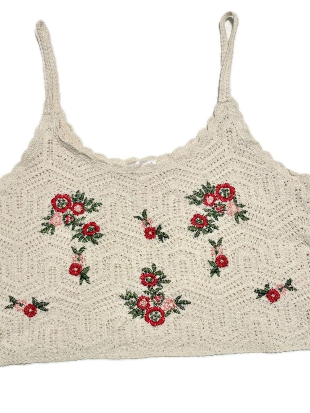 So Me Floral Crochet Tank Top 100% Cotton Ivory Embroidered  Cottagecore S/M
